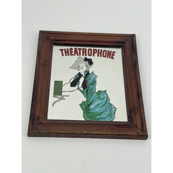 Rare Vintage Jules Cheret Theatrophone Advertisement Framed Mirror - Picture 1 of 4